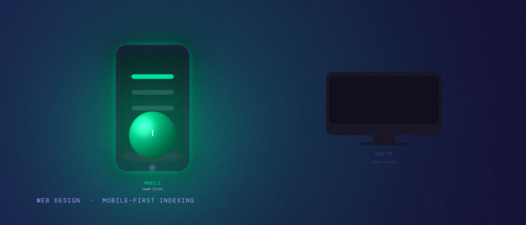 A glowing phone marked as read first by Google, next to a dimmed desktop monitor marked read second