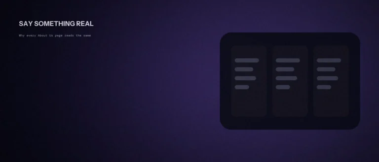 Three identical generic content cards side by side, representing how About Us pages all read the same