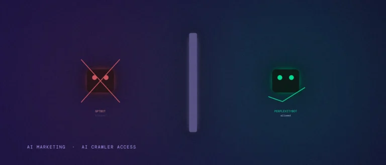 A barrier wall with a blocked GPTBot icon on one side and an allowed PerplexityBot icon on the other