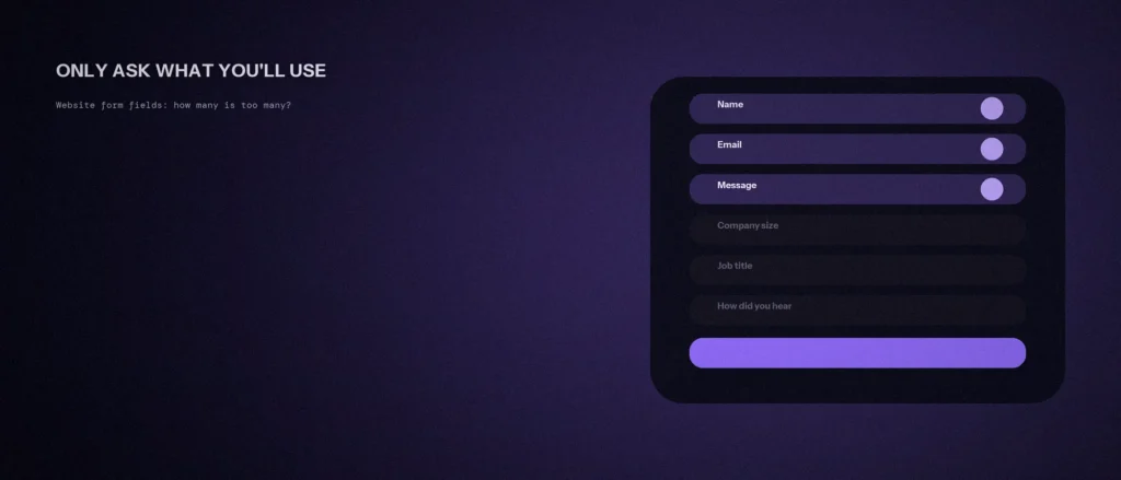 Website contact form with three fields kept and three unnecessary fields removed